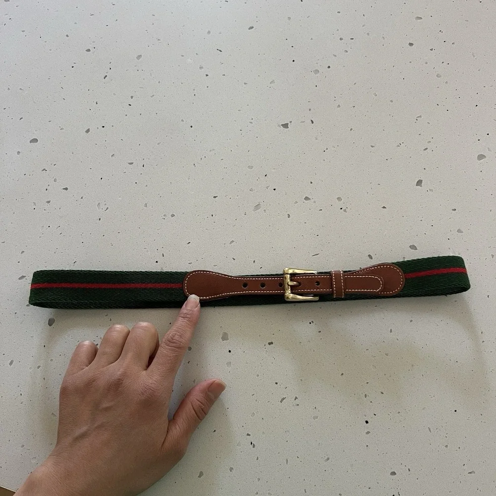 Vintage Dooney & Bourke Green Red Nautical  Stripe Canvas Leather Belt Small